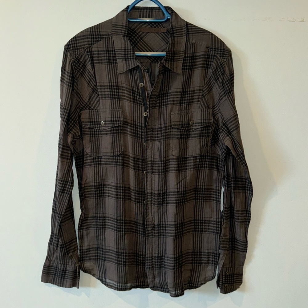 NICHOLAS K Plaid Zip-up buttoned Shirt